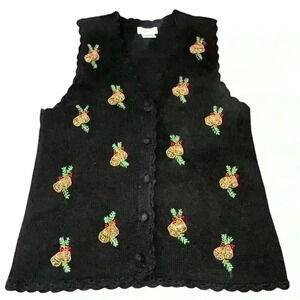 VTG Ugly Cute Christmas Sweater Vest Beaded silver gold bells V neck button PM